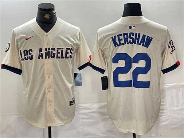 Mens Los Angeles Dodgers #22 Clayton Kershaw Cream Stitched Baseball Jersey